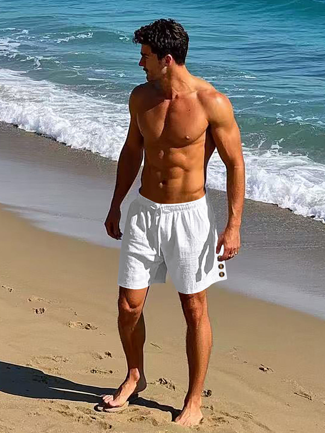 Herren lässige, atmungsaktive Strandshorts mit elastischem Bund und modernen Knopfdetails Echoarchiv