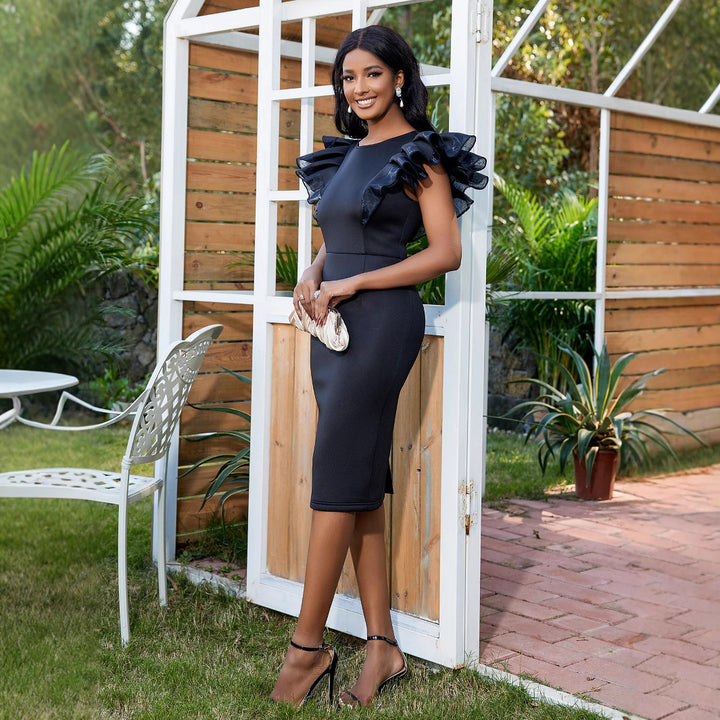 Damen Elegantes Etuikleid mit Rüschenärmel Echo Archiv