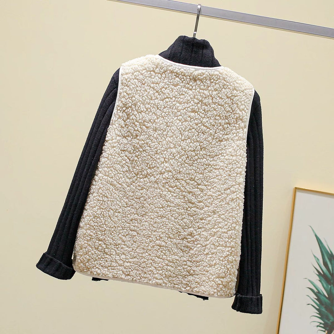 Damen Teddy-Fleece Weste mit Knopfleiste und Aufgesetzten Taschen – Avérine