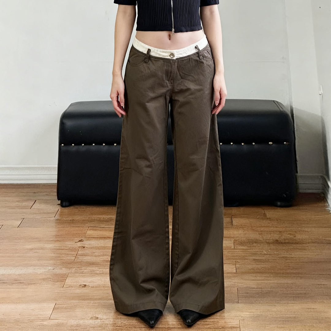 Damen nan Highwaist-Culottehose mit weitem Bein und kontrastierendem Bunddetail Echo Archiv