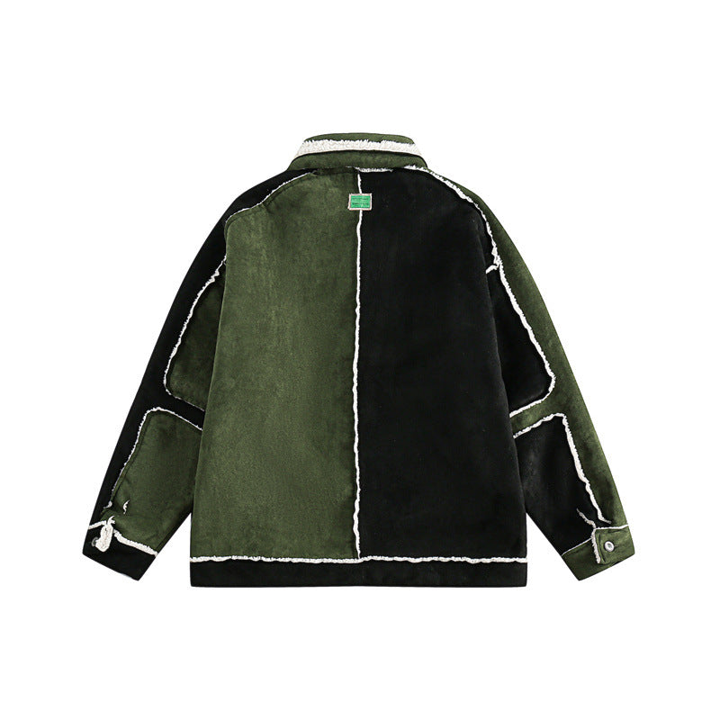 Unisex Patchwork-Lammfelloptik Jacke mit Blumenstickerei Echoarchiv