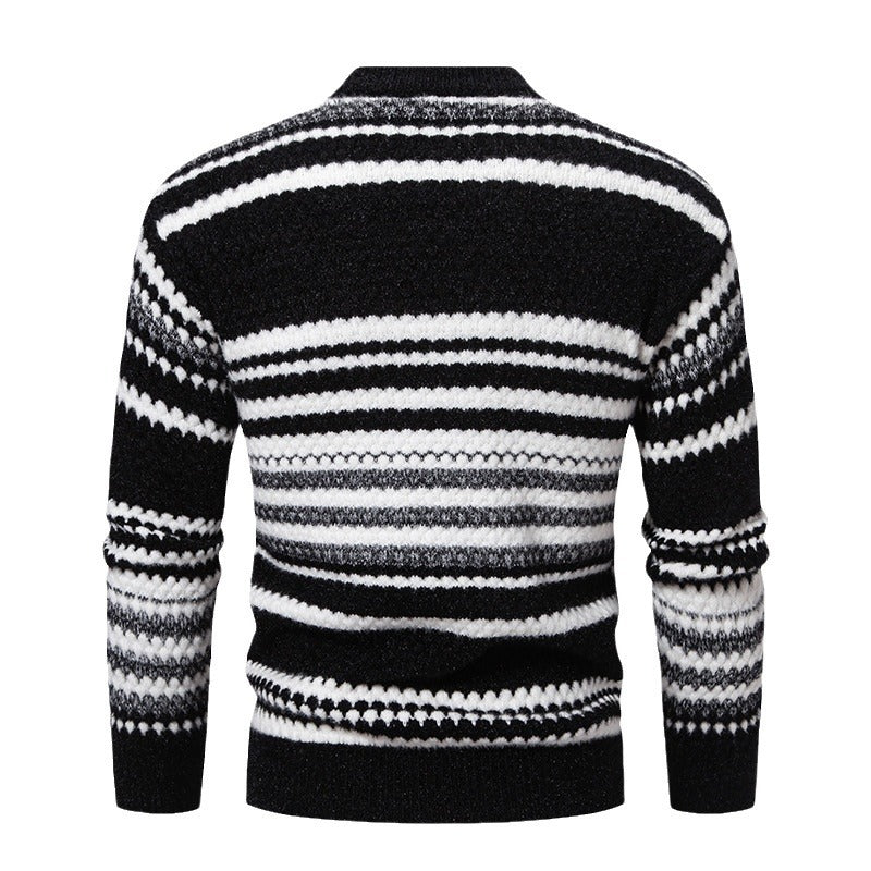 Herren gestreifter Strickpullover mit hohem Stehkragen und weicher Textur Echoarchiv