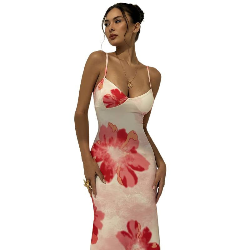 Damen Maxikleid mit zarten Spaghettiträgern und floralem Design Echo Archiv