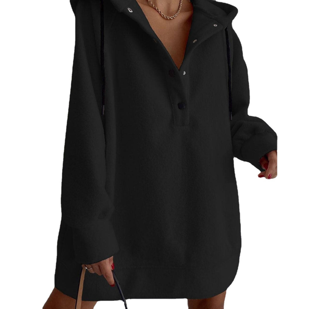 Damen nan kuscheliges Kapuzen-Fleece-Tunika-Sweatshirt mit Druckknopfleiste und überschnittener Schulter Echo Archiv