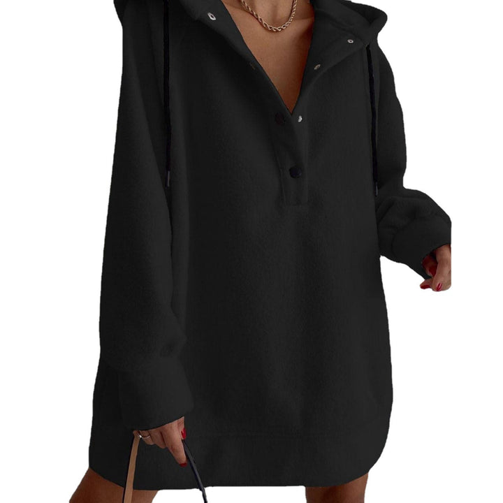 Damen nan kuscheliges Kapuzen-Fleece-Tunika-Sweatshirt mit Druckknopfleiste und überschnittener Schulter Echo Archiv