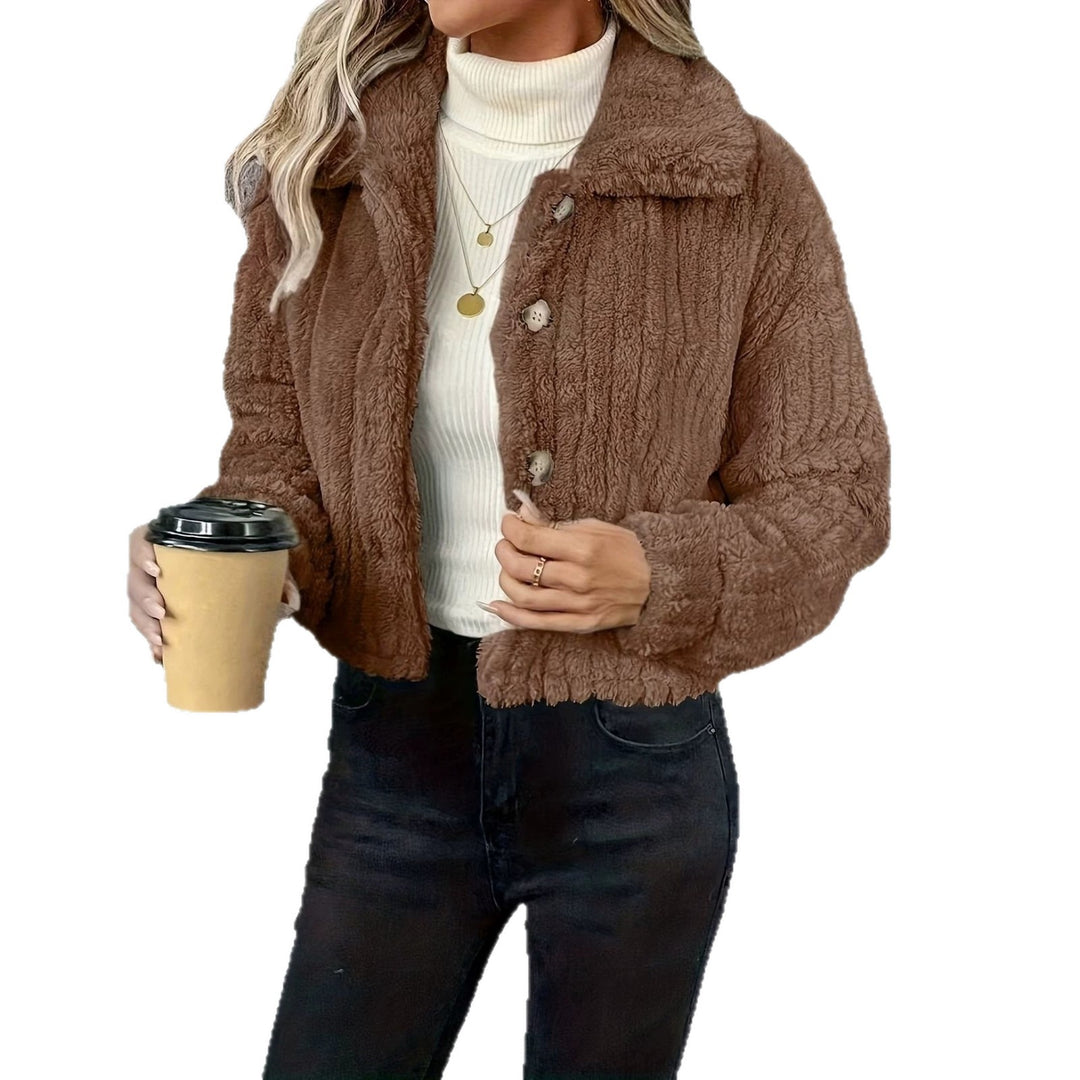 Damen Kurzjacke Teddy-Fleece mit Knopfverschluss und weitem Hemdkragen Echo Archiv