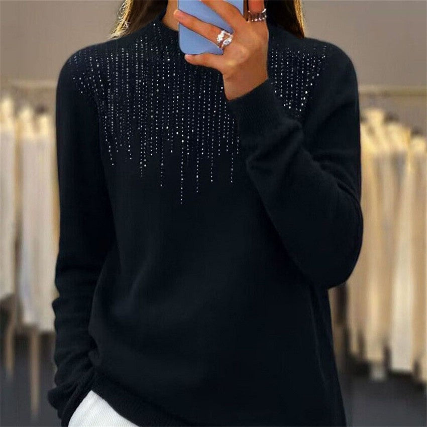 Damen nan kuscheliger Feinstrickpullover mit dezentem Strass-Einsatz am Rundhalsausschnitt und geripptem Saum Echo Archiv