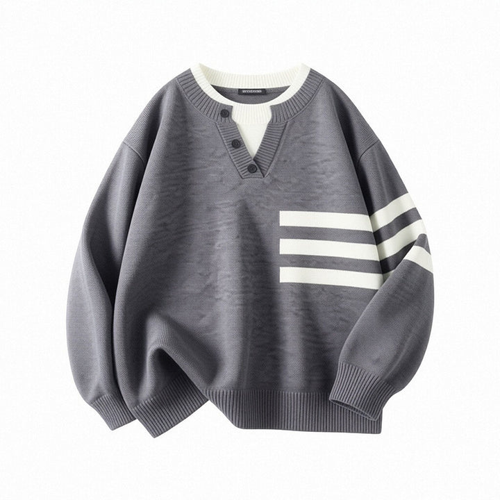 Damen Sportlicher Oversize Pullover mit Knopfleiste und Streifen Echo Archiv