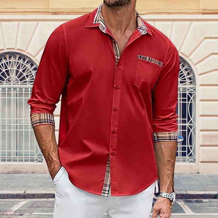 Herren elegantes Langarmhemd mit kontrastierenden Knopfdetails Echoarchiv