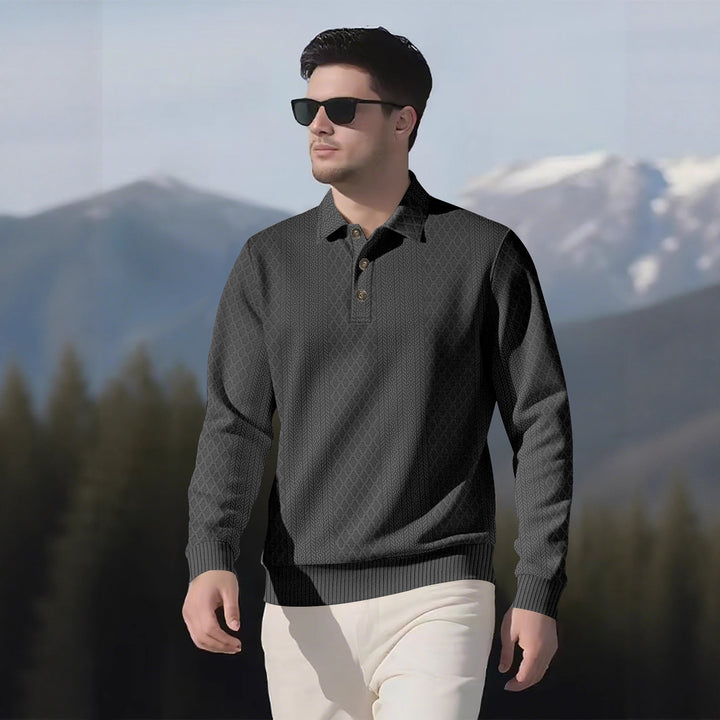Herren Langarm-Polohemd mit strukturiertem Design und modischen Knöpfen Echoarchiv