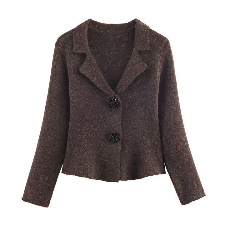 Damen Kurze taillierte Wolloptik-Jacke mit Reverskragen und Zierblütenknöpfen Echo Archiv