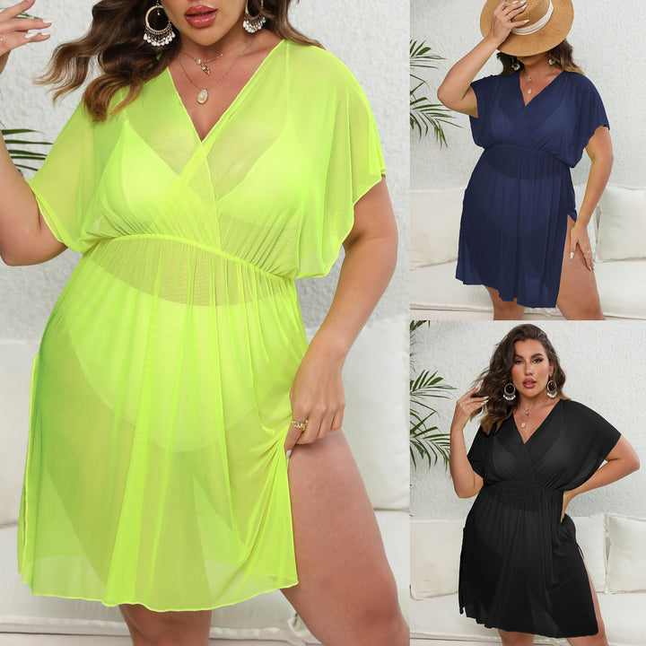 Damen luftiges Strandkleid mit V-Ausschnitt und breiten Ärmeln Echo Archiv
