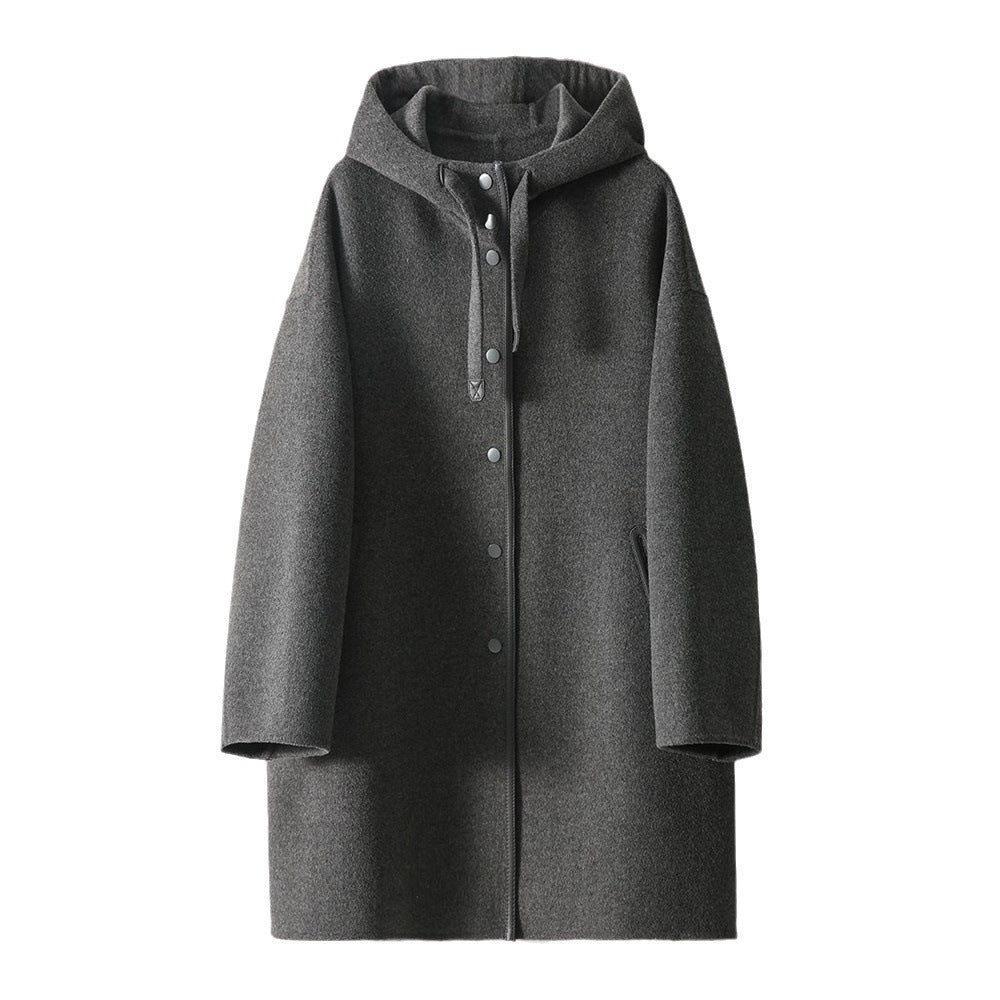 Damen nan midilanger Wollmixmantel mit Kapuze und Druckknopfleiste im Oversize-Schnitt Echo Archiv