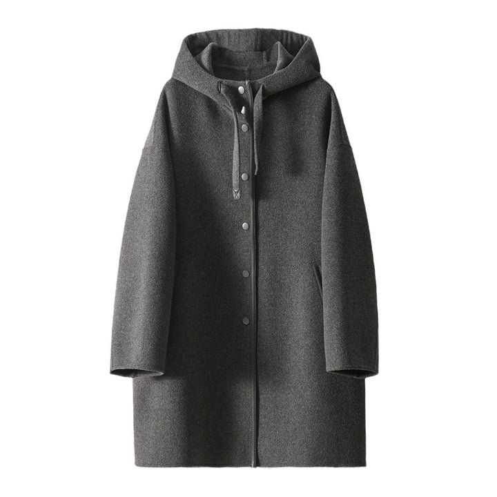 Damen nan midilanger Wollmixmantel mit Kapuze und Druckknopfleiste im Oversize-Schnitt Echo Archiv
