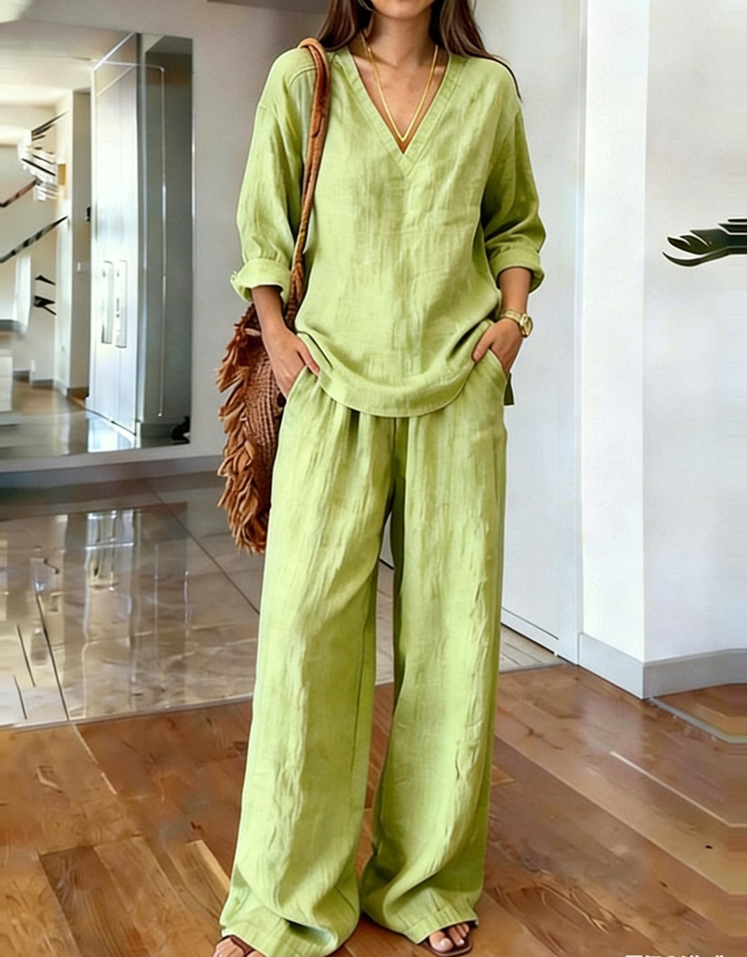 Damen Bequeme Leinen-Hose mit lässigem Schnitt und praktischen Taschen Echo Archiv
