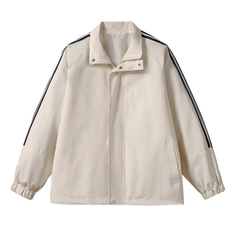 Herren Leichte Retro-Track-Übergangsjacke mit Stehkragen und Ärmelstreifen Echoarchiv