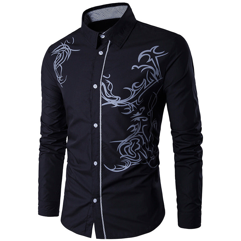 Herren nan figurbetontes Hemd mit Tribal-Print, verdeckter Knopfleiste und Kontrastkragen Echo Archiv