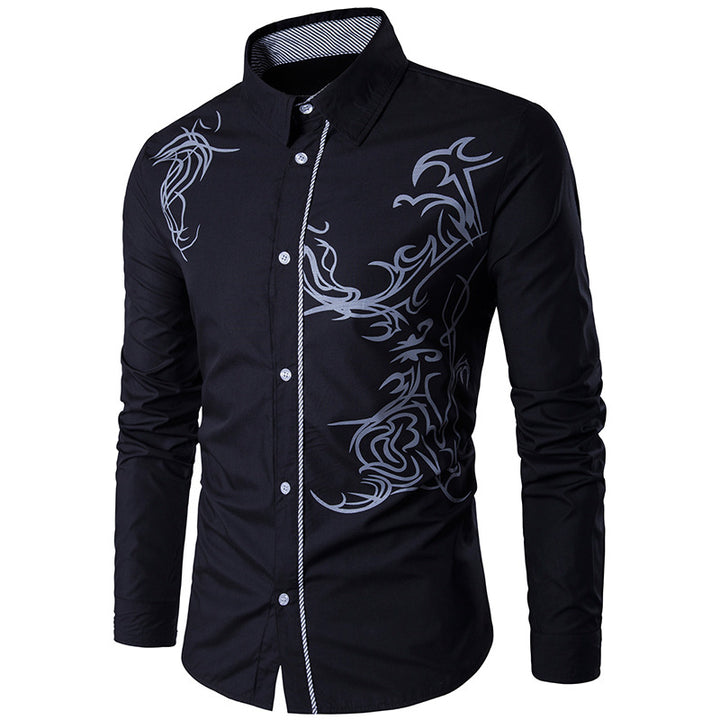 Herren nan figurbetontes Hemd mit Tribal-Print, verdeckter Knopfleiste und Kontrastkragen Echo Archiv
