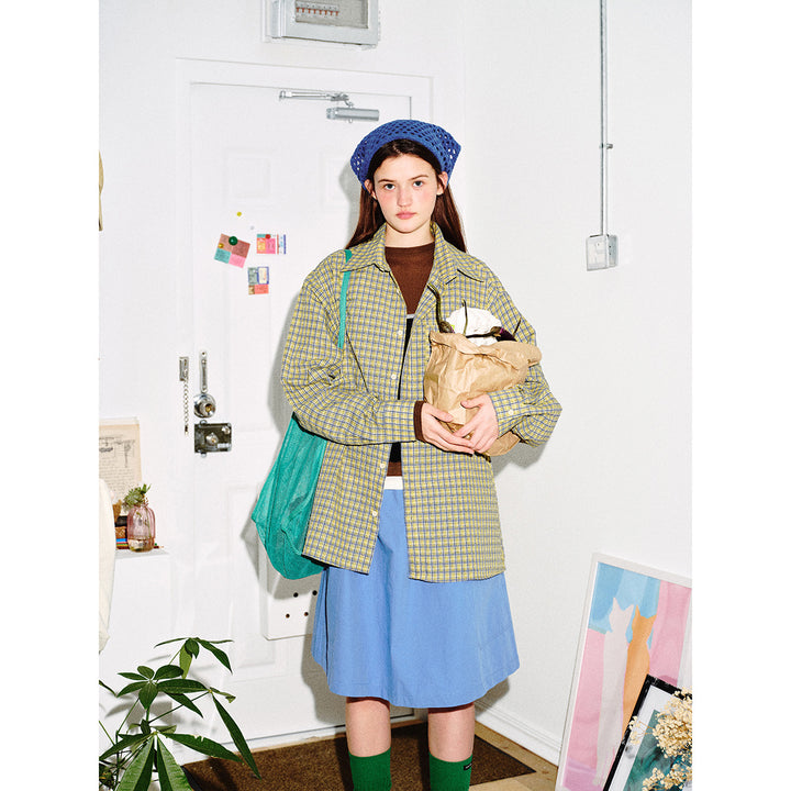Unisex Oversize Karo-Hemd mit kastiger Silhouette, geradem Saum und aufgesetzter Brusttasche Echoarchiv
