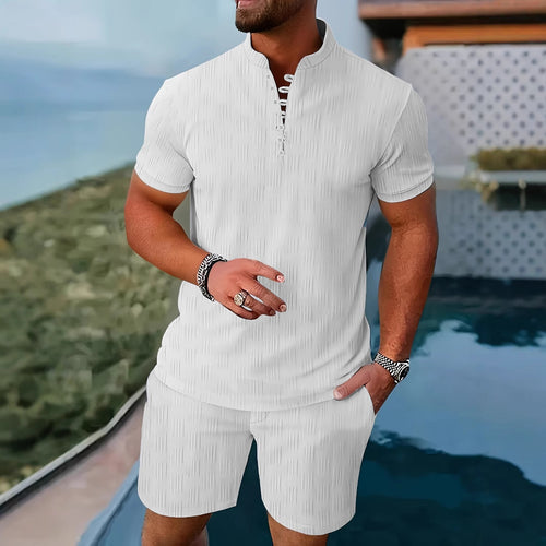 Herren Kurzarm Outfit mit modischem Stehkragen Echoarchiv