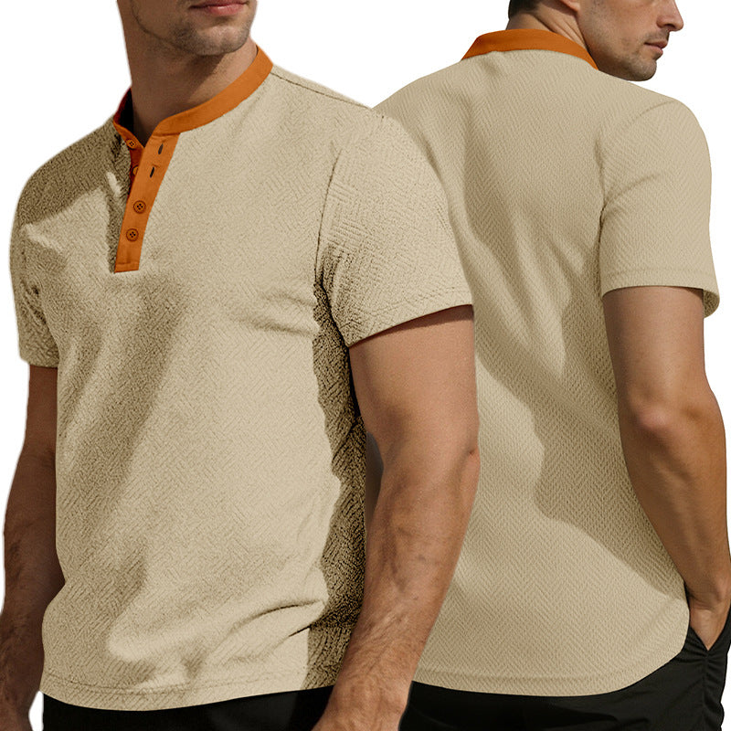 Herren nan schlankes Kurzarm-Henley-Poloshirt mit Mandarin-Kragen und feiner Jacquardstruktur Echo Archiv