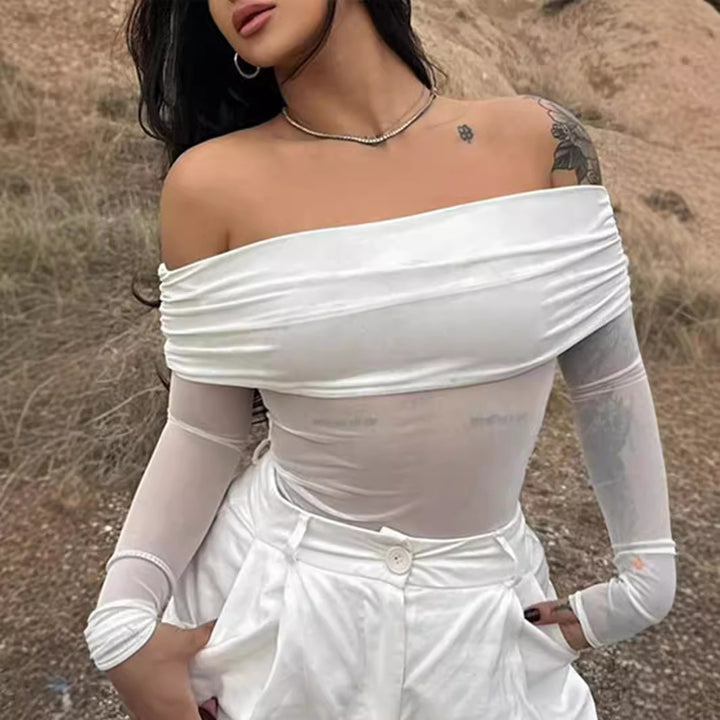 Damen Off-Shoulder Langarmbody mit transparenten Akzenten Echo Archiv