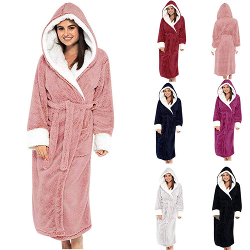 Damen Kuscheliger Fleece-Morgenmantel mit Kapuze und Gürtel Echoarchiv