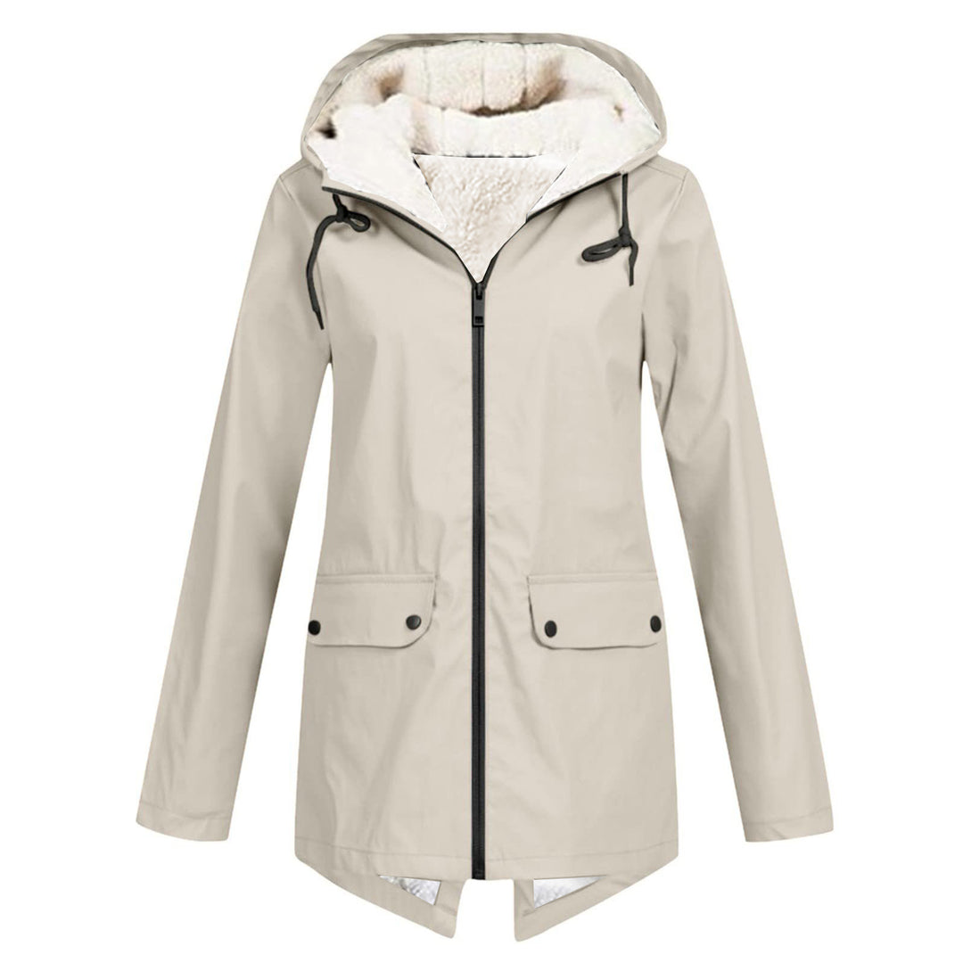 Damen wetterfeste und gefütterte Regenjacke mit verstellbarem Kapuzenkragen Echoarchiv