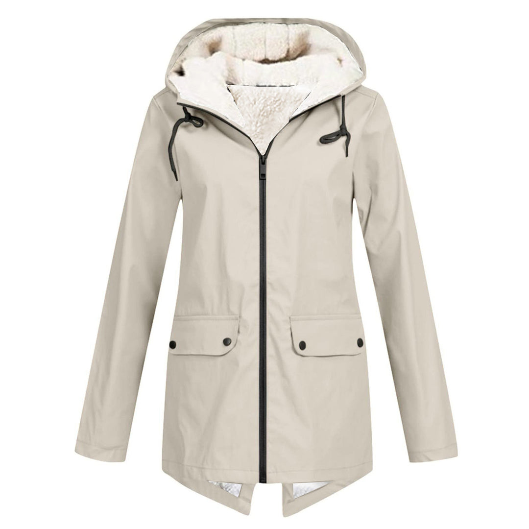 Damen wetterfeste und gefütterte Regenjacke mit verstellbarem Kapuzenkragen Echoarchiv