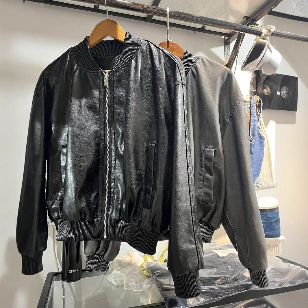 Damen nan oversized Bomberjacke in Lederoptik mit geripptem Stehkragen und Taillenbündchen Echo Archiv
