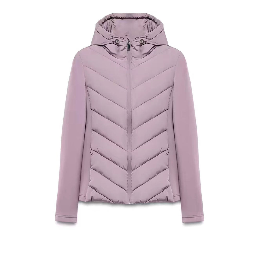 Damen Hybrid-Steppjacke mit Wattierung, Kapuze und elastischen Ärmel-Einsätzen Echoarchiv