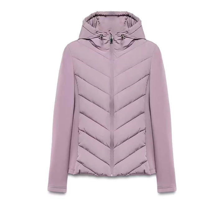 Damen Hybrid-Steppjacke mit Wattierung, Kapuze und elastischen Ärmel-Einsätzen Echoarchiv