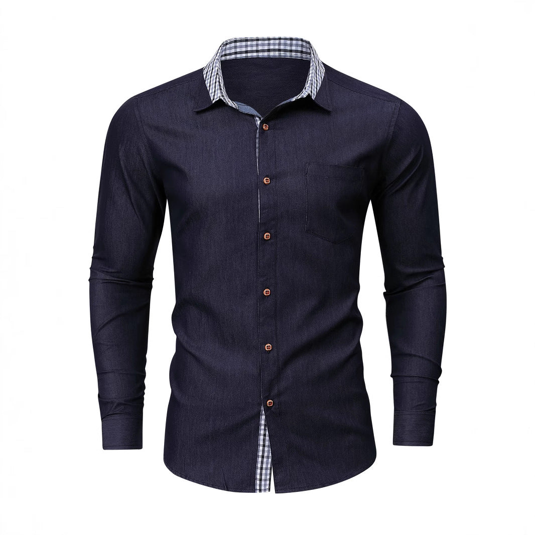 Herren Denim Hemd mit kariertem Kragen Echoarchiv