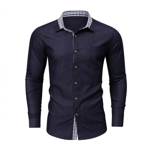 Herren Denim Hemd mit kariertem Kragen Echoarchiv