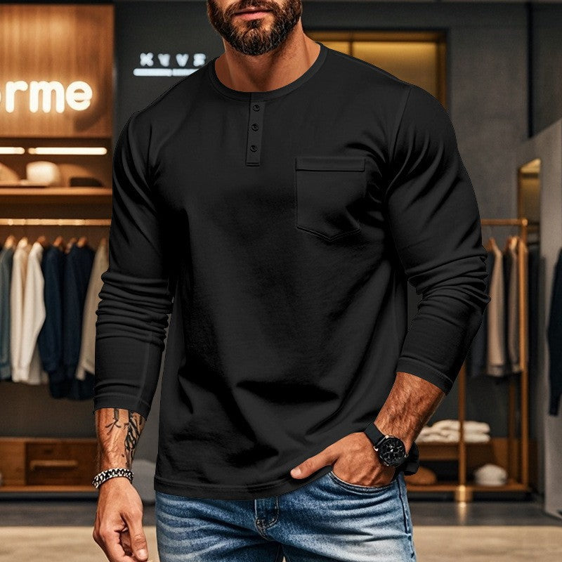 Herren Langarmshirt mit Knopfleiste und Brusttasche Echoarchiv
