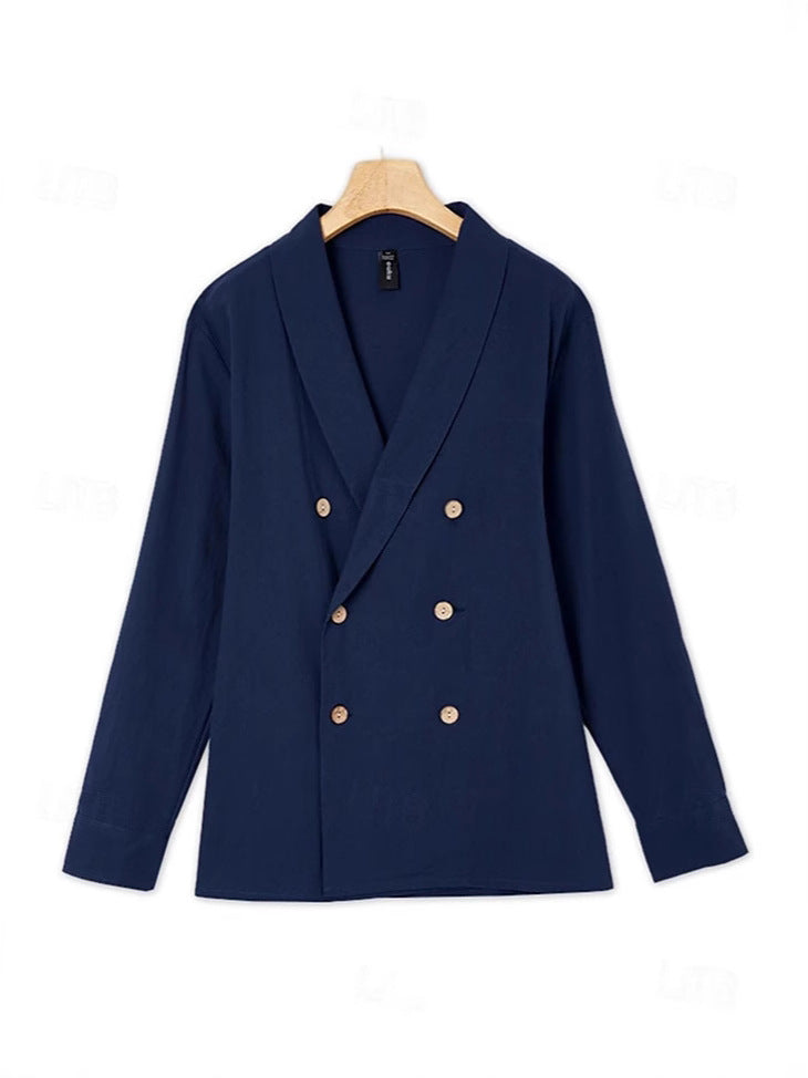 Herren eleganter Leinenblazer mit doppelter Knopf-Leiste Echoarchiv