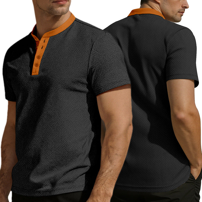 Herren nan schlankes Kurzarm-Henley-Poloshirt mit Mandarin-Kragen und feiner Jacquardstruktur Echo Archiv
