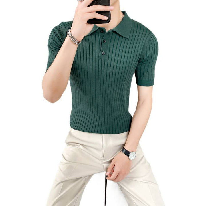 Herrenmode Poloshirt mit kurzen Ärmeln und gerippter Textur Echo Archive