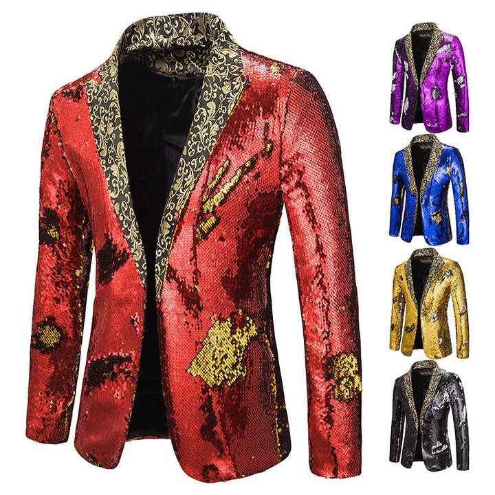 Herren Glitzernde Paillettenblazer mit extravagantem Kragen Echoarchiv