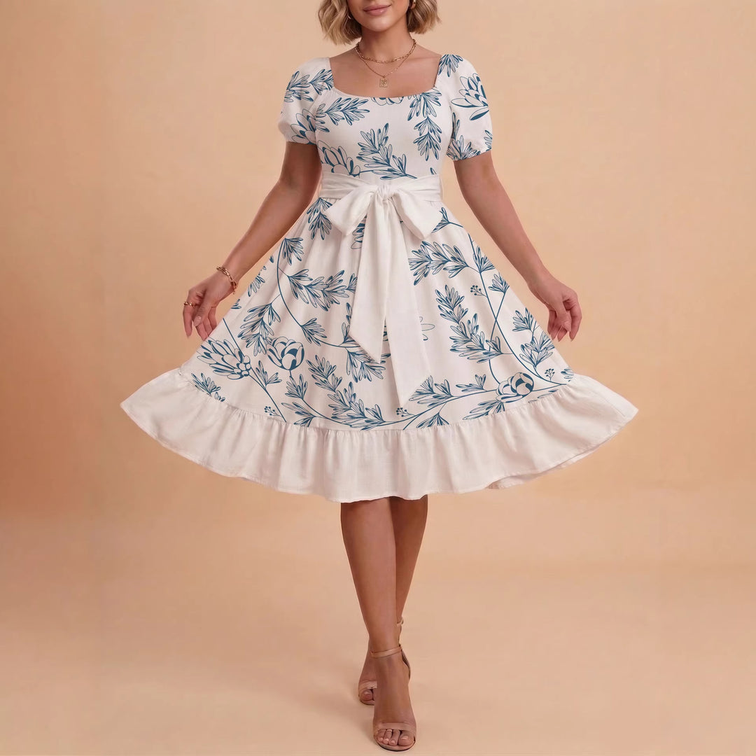 Damen Midi Kleid mit elegantem Blumendruck und tailliertem Gürtel Echo Archiv