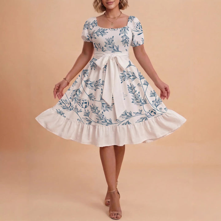Damen Midi Kleid mit elegantem Blumendruck und tailliertem Gürtel Echo Archiv