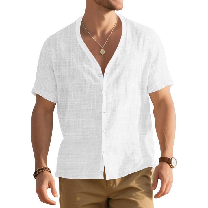 Herren Kurzarm-Henley-Hemd mit modischem V-Ausschnitt und strukturiertem Design Echoarchiv
