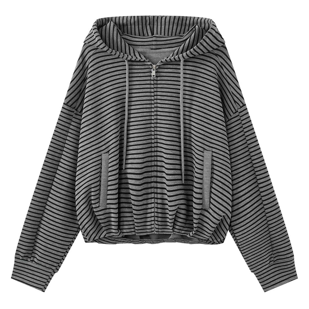 Damen Gestreifte Relaxed-Fit Zip-Kapuzenjacke mit Kordelzug Echoarchiv