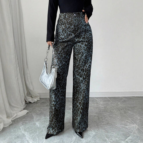 Damen Weite Hosen mit Modischem Leopardenmuster Echo Archiv