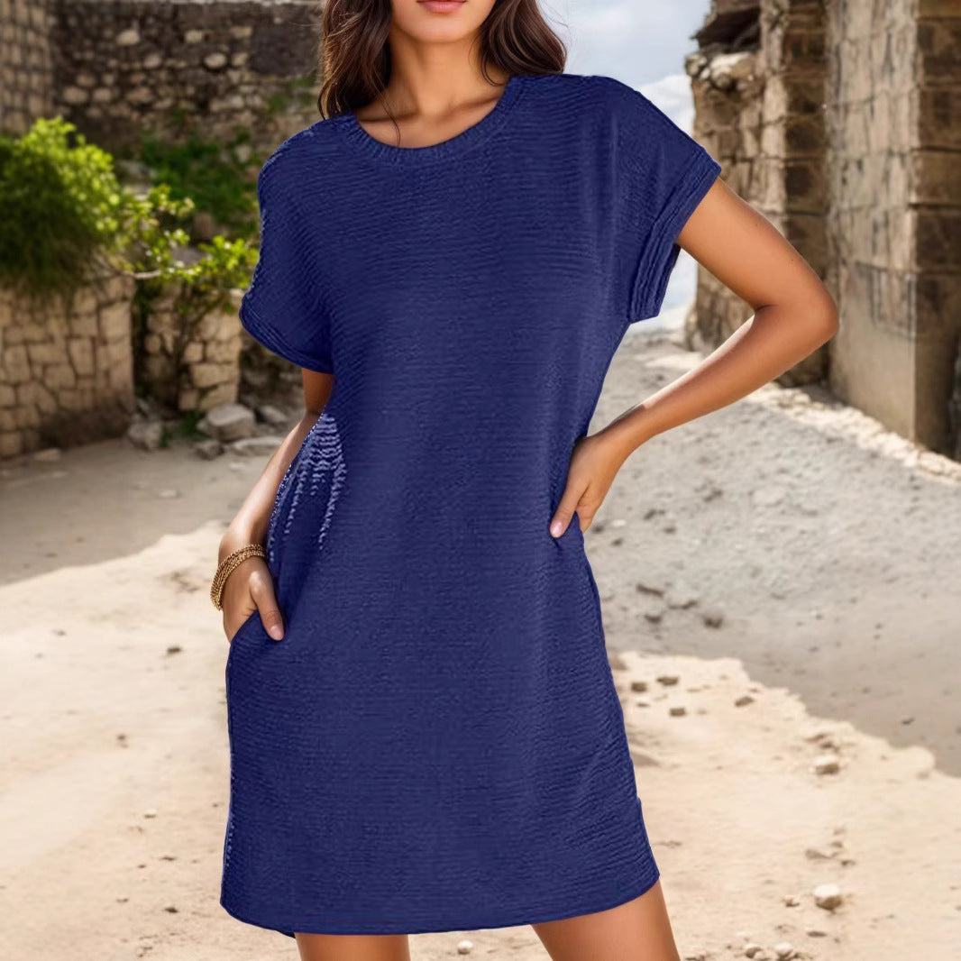 Damen lässiges Minikleid mit strukturiertem Stoff und umschlagbaren Ärmeln Echo Archiv