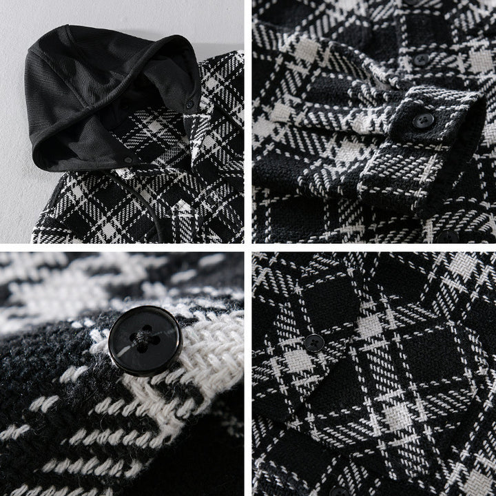 Herren Karierter Overshirt mit gesteppter Kapuze und Thermofutter Echoarchiv
