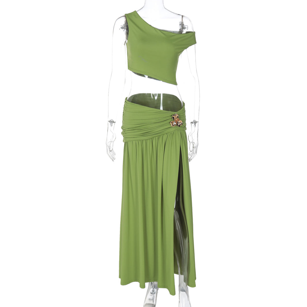 Damen Elegantes Off-Shoulder Maxikleid mit seitlichem Schlitz und raffiniertem Bund Echo Archiv