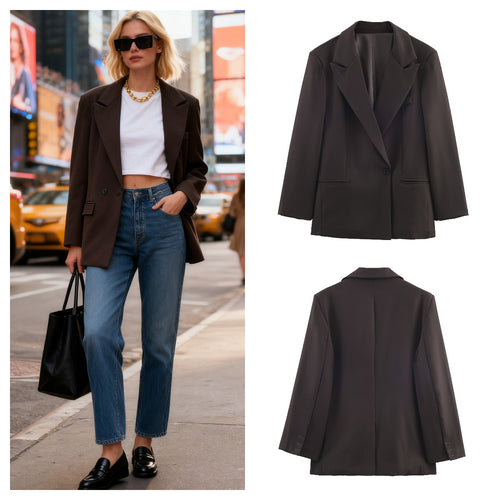 Damen Taillierter Longline-Blazer mit fallendem Revers und Ein-Knopf-Verschluss Echo Archiv