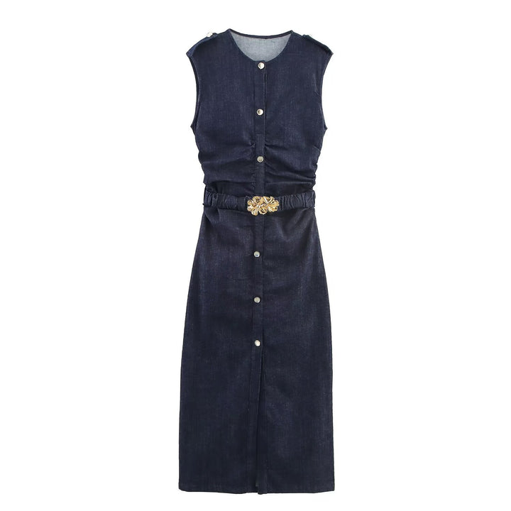 Damen Jeanskleid mit Wickelgürtel und eleganten Druckknöpfen Echo Archiv