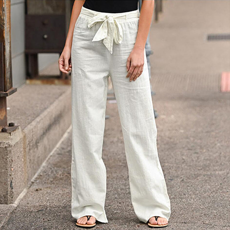 Damen nan lässige Leinenmix Weitebein Hose mit Kordelzug Echo Archiv